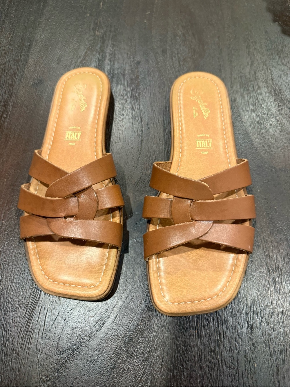 Seychelles Tan Brown Braided Leather Slide Sandals